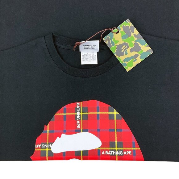 BAPE Logo Check Big Ape Head T-shirt Black Red | A Bathing Ape - Picture 4 of 6